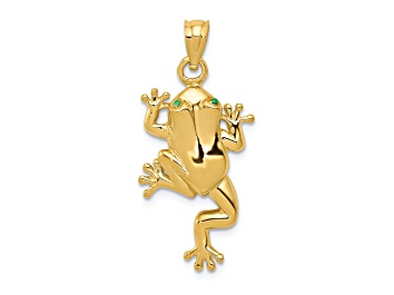 Picture of 14k Yellow Gold Frog with Green Enameled Eyes Pendant
