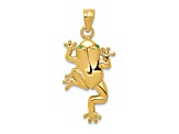 14k Yellow Gold Frog with Green Enameled Eyes Pendant