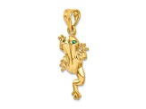 14k Yellow Gold Frog with Green Enameled Eyes Pendant