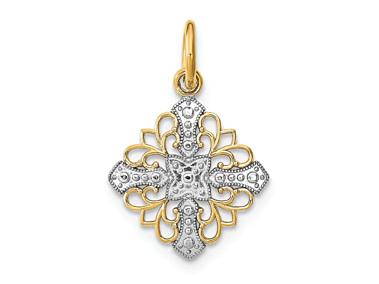 14K Two-tone Gold Diamond-Cut Filigree Medallion Charm