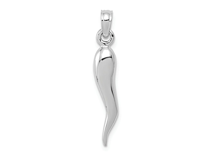 Rhodium Over 10K White Gold 3D Medium Italian Horn Pendant
