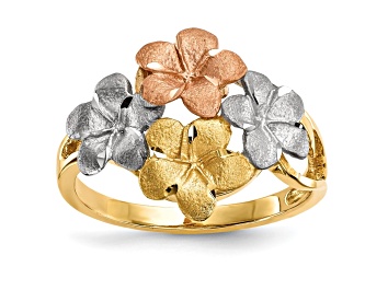 Picture of 14K Polished and Satin Diamond-cut 4-Plumeria Ring
