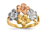 14K Polished and Satin Diamond-cut 4-Plumeria Ring