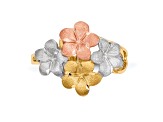 14K Polished and Satin Diamond-cut 4-Plumeria Ring