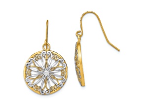 14K Two-tone Gold Filigree Medallion Dangle Earrings