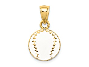 14k Yellow Gold White Enameled Baseball Pendant