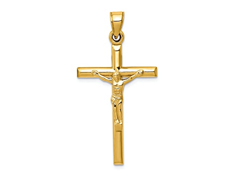 14K Yellow Gold Hollow Crucifix Pendant