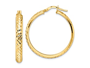 14k Yellow Gold 1 1/8" Polished Diamond-Cut Hoop Earrings
