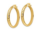 14k Yellow Gold 1 1/8" Polished Diamond-Cut Hoop Earrings