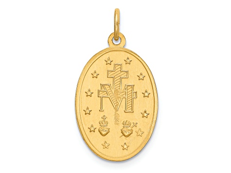 14K Yellow Gold Solid Polished and Satin Oval Miraculous Medal Pendant
