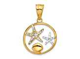 14k Two-tone Gold Diamond-Cut Starfish and Seashell in Circle Pendant