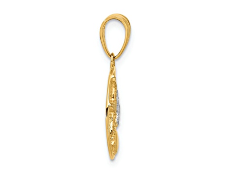 14k Two-tone Gold Diamond-Cut Starfish and Seashell in Circle Pendant