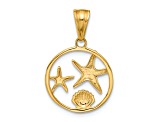 14k Two-tone Gold Diamond-Cut Starfish and Seashell in Circle Pendant