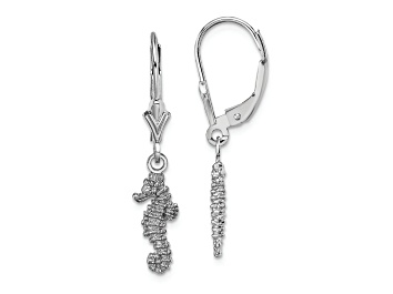 Picture of Rhodium Over 14k White Gold 3D Textured Seahorse Dangle Earrings
