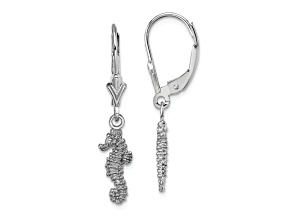 Rhodium Over 14k White Gold 3D Textured Seahorse Dangle Earrings