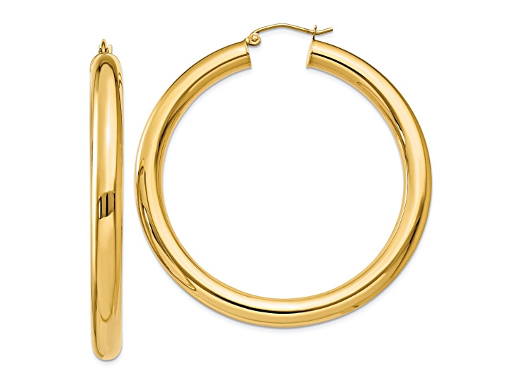 14k Yellow Gold 1 15/16" Polished Tube Hoop Earrings