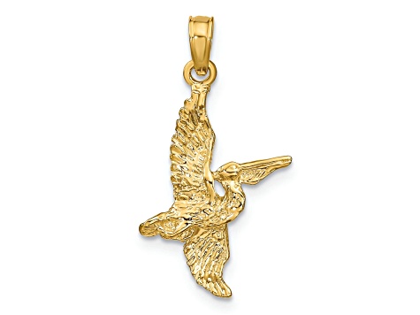 14k Yellow Gold 3D Textured Pelican Flying Charm