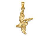 14k Yellow Gold 3D Textured Pelican Flying Charm