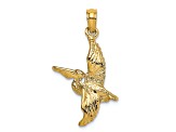 14k Yellow Gold 3D Textured Pelican Flying Charm