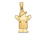 14k Yellow Gold Solid Satin Boy in Overalls with Hat on Left Charm