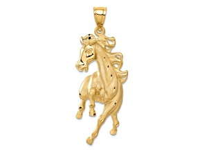 14k Yellow Gold Polished Brushed and Diamond-Cut Horse Pendant