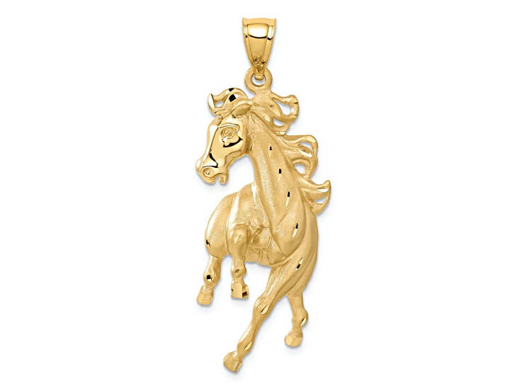 14k Yellow Gold Polished Brushed and Diamond-Cut Horse Pendant