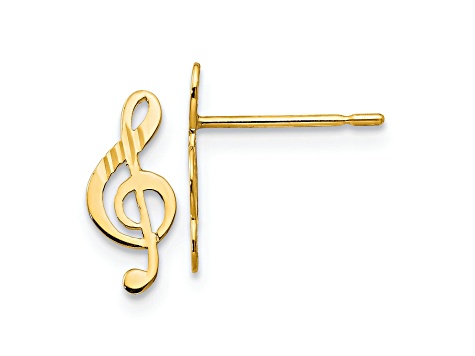 14K Yellow Gold Diamond-cut Music Note Post Earrings