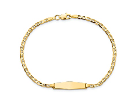 14k Yellow Gold Soft Diamond Shape Mariner Link ID Bracelet