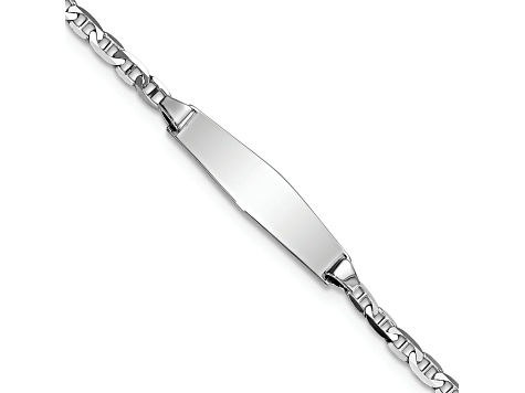 Rhodium Over 14k White Gold Soft Diamond Shape Mariner Link ID Bracelet