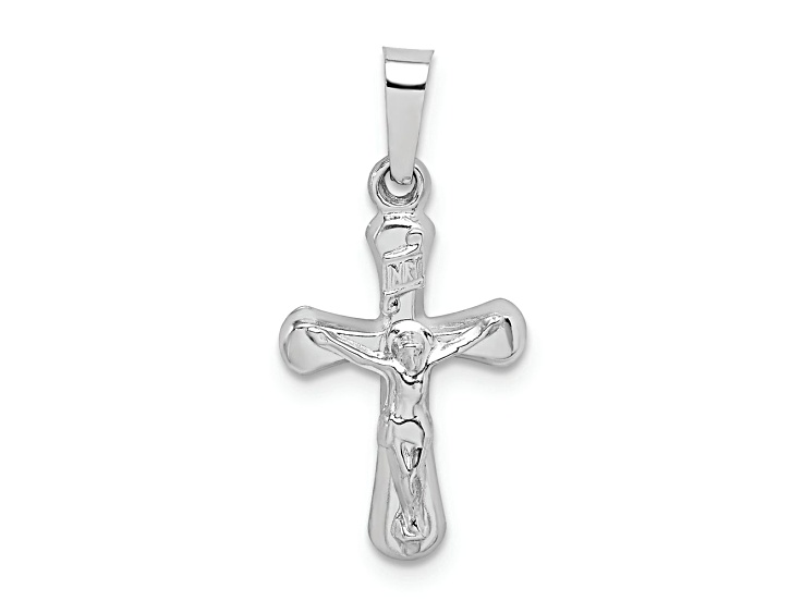 Rhodium Over 14k White Gold Polished and Brushed INRI Rounded Crucifix Pendant