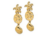 14k Yellow Gold Diamond-Cut and Textured Dangle Earrings With Starfish, Shell and Sand Dollar