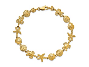 14k Yellow Gold Textured Sea Life Link Bracelet