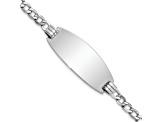 Rhodium Over 14k White Gold Semi-solid Oval Curb Link ID Bracelet