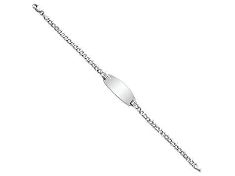 Rhodium Over 14k White Gold Semi-solid Oval Curb Link ID Bracelet