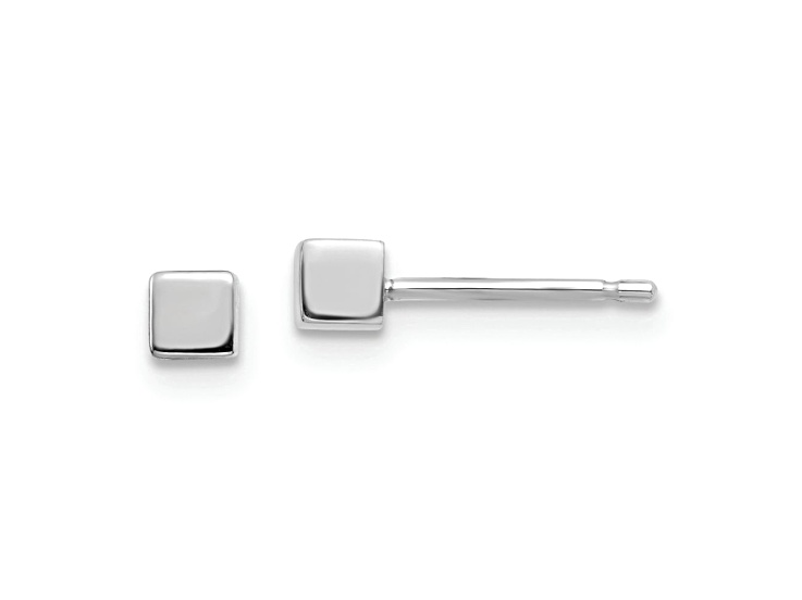 Rhodium Over 14k White Gold 3.03mm Square Stud Earrings