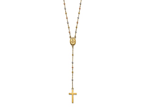 14K Yellow, White and Rose Gold Bead Rosary 17-inch with 3-in Extension