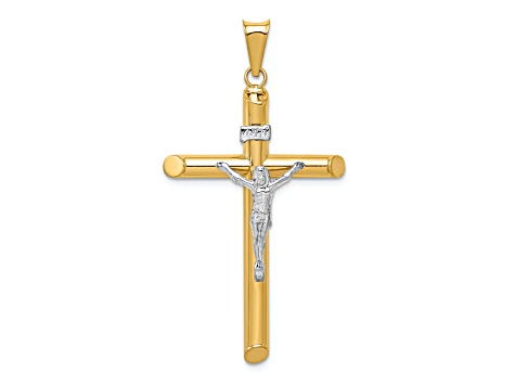 14K Yellow and White Gold Polished Crucifix Pendant