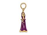 14k Yellow Gold Textured 3D Purple Enamel Moveable Dress with Shoe charm