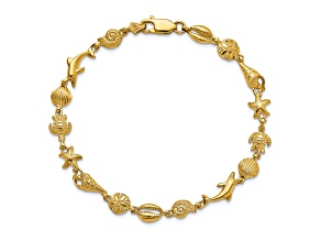 14k Yellow Gold Textured Seashell Theme Link Bracelet