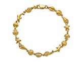 14k Yellow Gold Textured Seashell Theme Link Bracelet