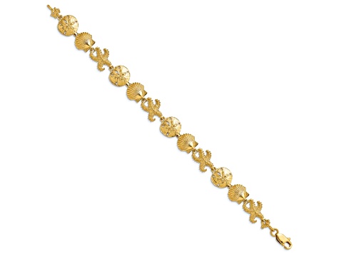 14k Yellow Gold Textured Seashell Theme Link Bracelet