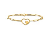 14K Yellow Gold Paperclip Link Heart 7.25-inch Bracelet