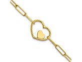 14K Yellow Gold Paperclip Link Heart 7.25-inch Bracelet