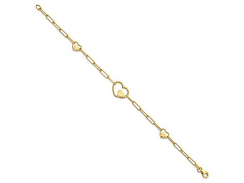 14K Yellow Gold Paperclip Link Heart 7.25-inch Bracelet