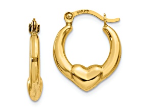 14k Yellow Gold 9/16" Heart Hoop Earrings