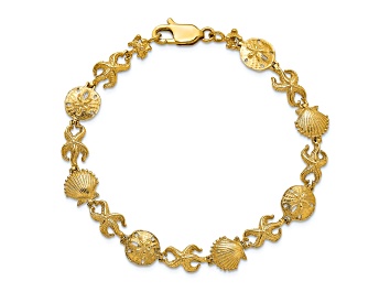 Picture of 14k Yellow Gold Textured Shell, Sand Dollar and Starfish Link Bracelet