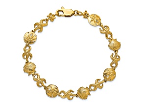 14k Yellow Gold Textured Shell, Sand Dollar and Starfish Link Bracelet