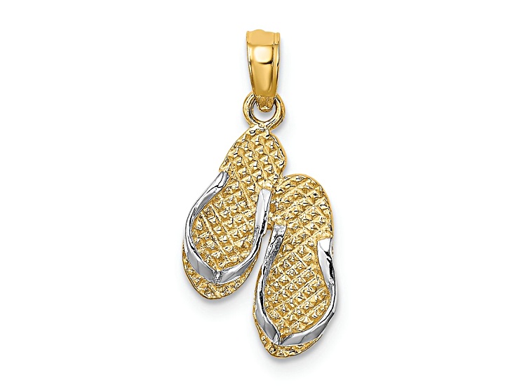 14k Two-tone Gold 3D Textured SANIBEL ISLAND Double Flip-Flop Charm