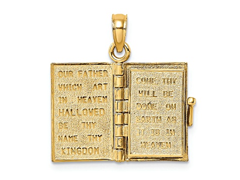 14k Yellow Gold Textured Blue Enamel Bible Book with Moveable Pages Pendant