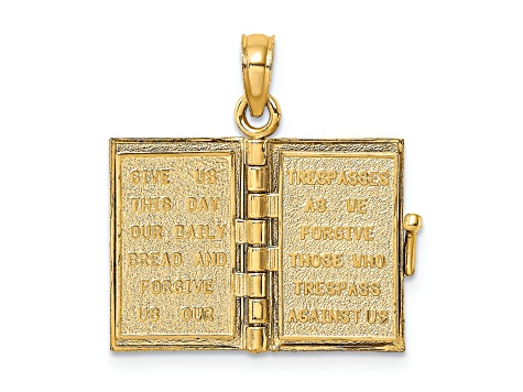 14k Yellow Gold Textured Blue Enamel Bible Book with Moveable Pages Pendant